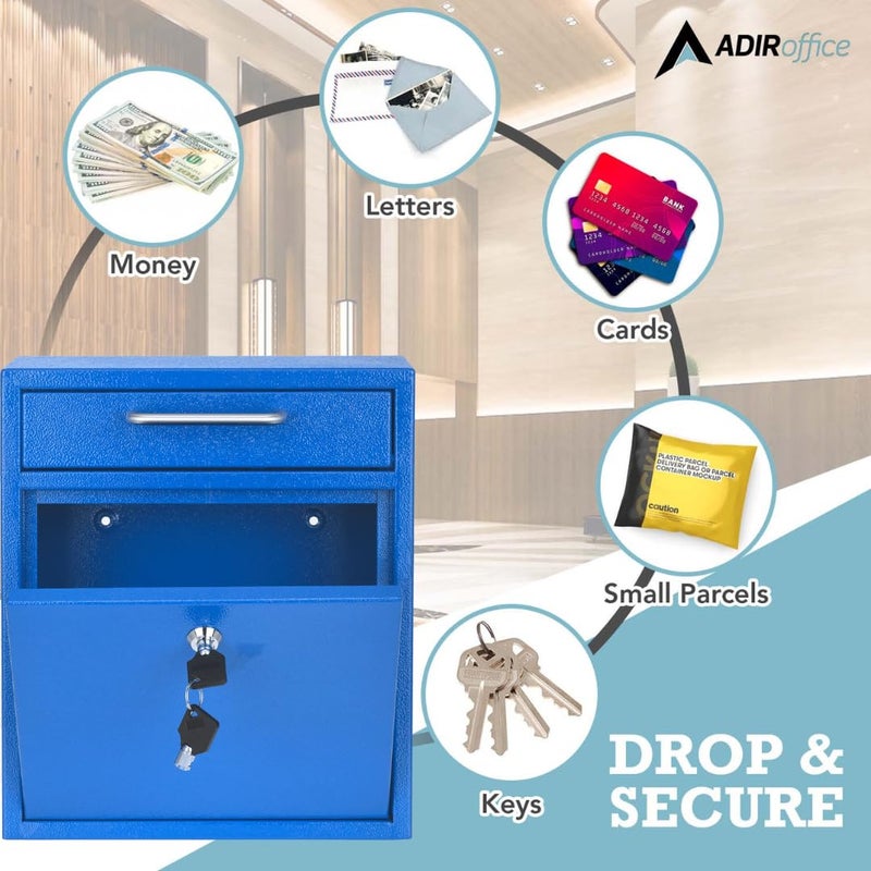 AdirOffice Wall Mount Mailbox - Mailbox with Lock and Keys- Durable Wall Mounted Locking Mailbox and Cash Drop Box for House, Apartments and Bussiness After Hours Deposits - Image 2